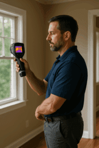 Accu‑Spec inspector performing thermal imaging scan during a home inspection in Sevierville TN