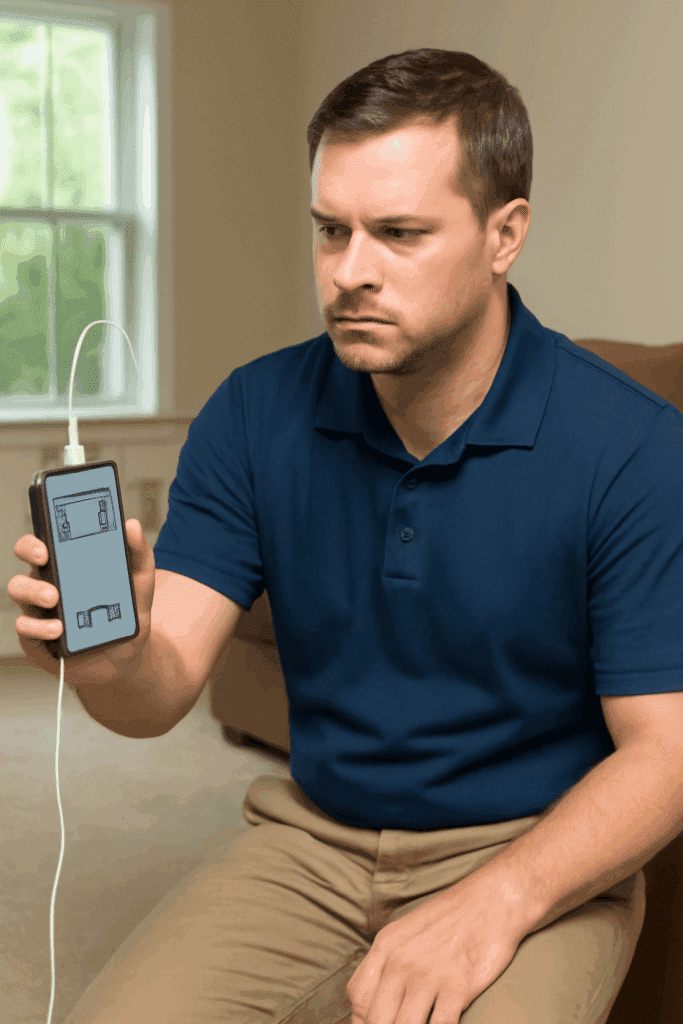 Certified radon testing inspector conducting a radon test in a Sevierville, TN home