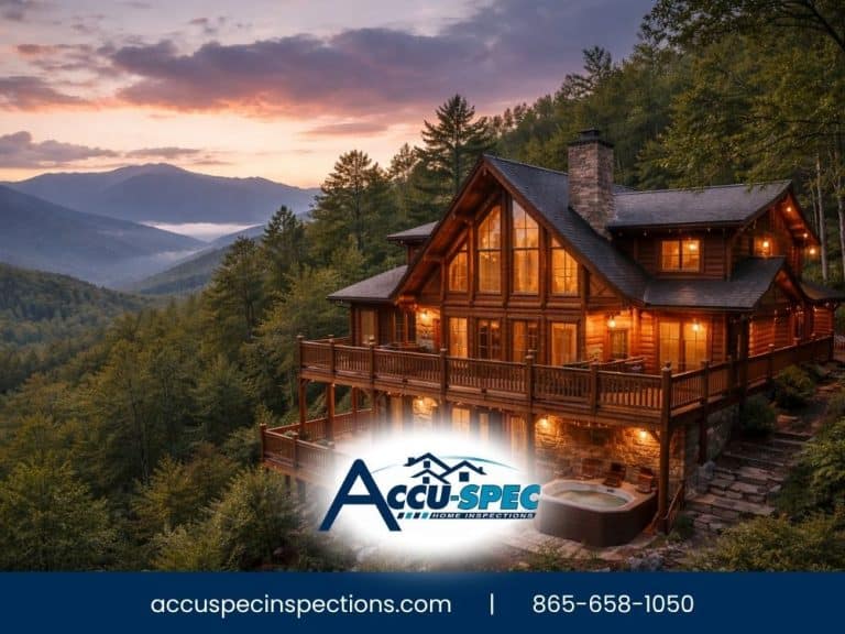 Mountain cabin with scenic Smoky Mountain views in Gatlinburg TN, representing a home inspection for a hillside property