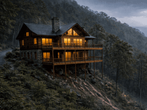 A mountain home in Sevierville, TN, illustrating the concerns of slope instability and erosion in hillside properties.